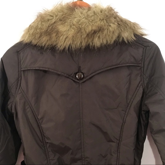 JOIE Faux Fur Belted Puffer Style Jacket Brown - Picture 5 of 10